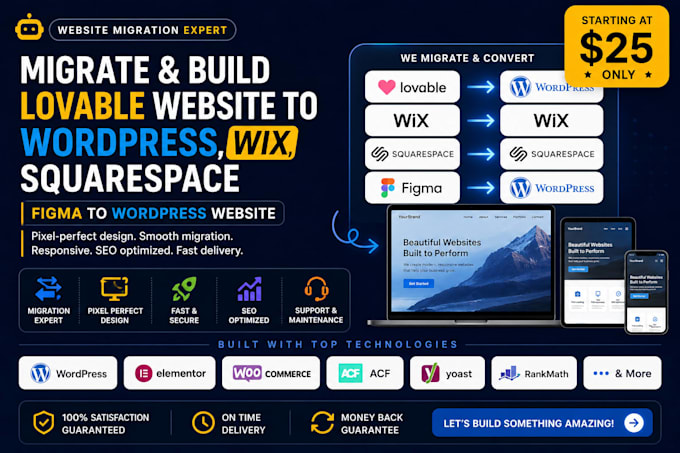 migrate lovable website to wordpress wix squarespace figma to wordpress website