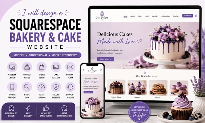 design squarespace bakery website, cake website for your brand