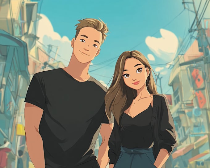 draw anime couple illustration