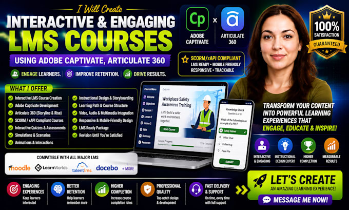 create interactive and engaging lms course using adobe captivate, articulate 360