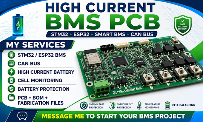do high current bms pcb with stm32 esp32 smart battery management and can bus