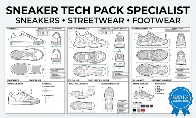 design custom sneakers, shoes, footwear techpack manufacturer ready shoe