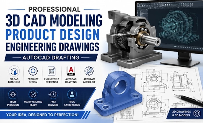 do 3d cad modeling, product design, engineering drawings autocad drafting