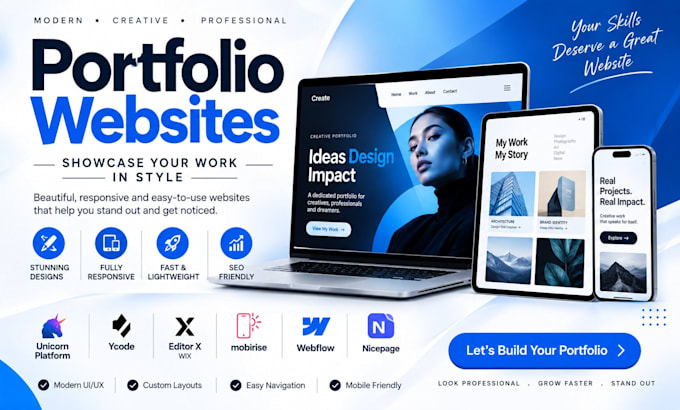 build unicorn platform ycode editorx mobirise webflow nicepage portfolio website