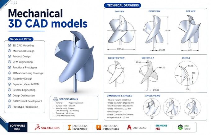 design mechanical 3d cad models with dfm engineering and functional prototypes