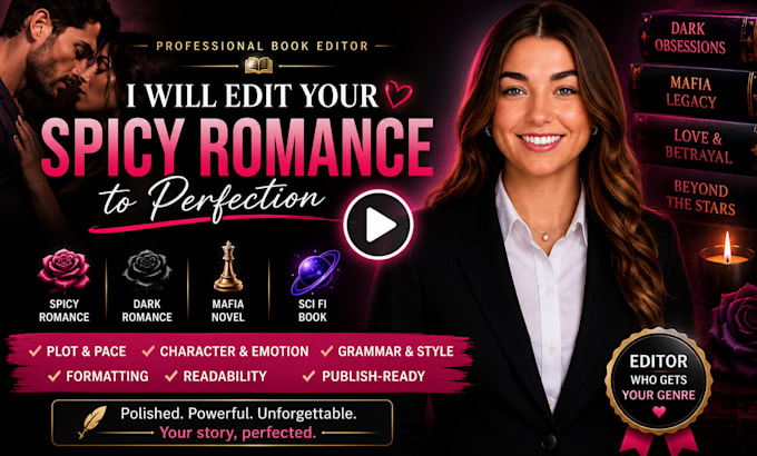 edit your spicy romance, format dark romance, mafia novel, sci fi book editor