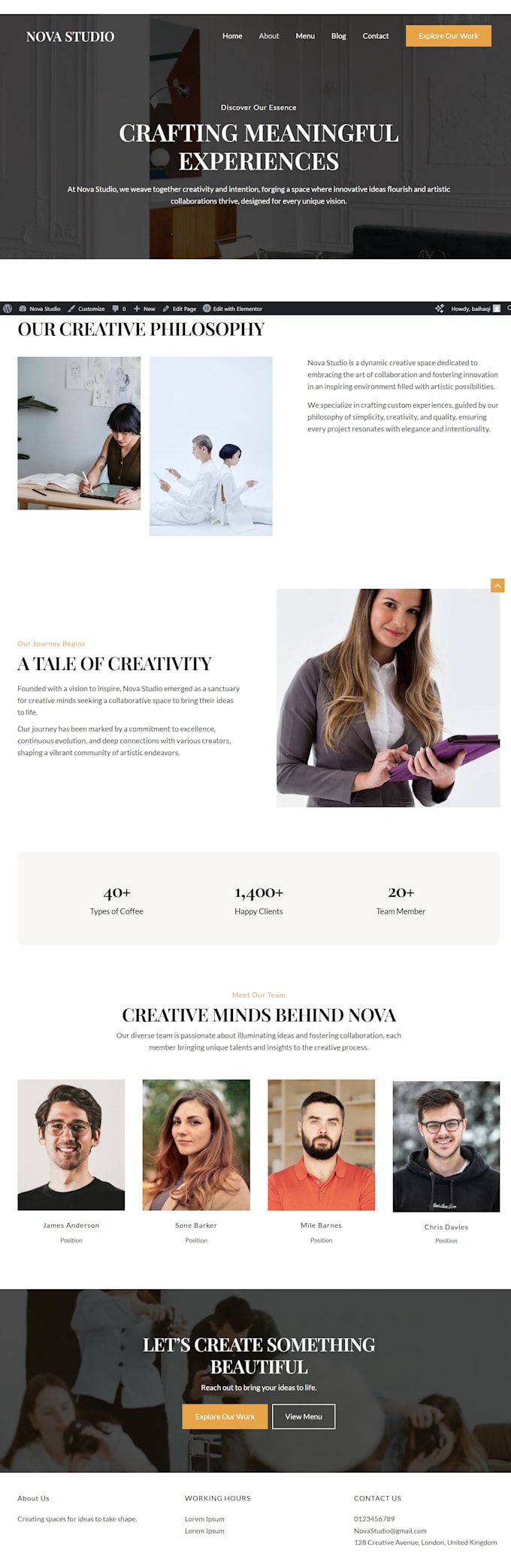 create a modern and elegant website for your studio