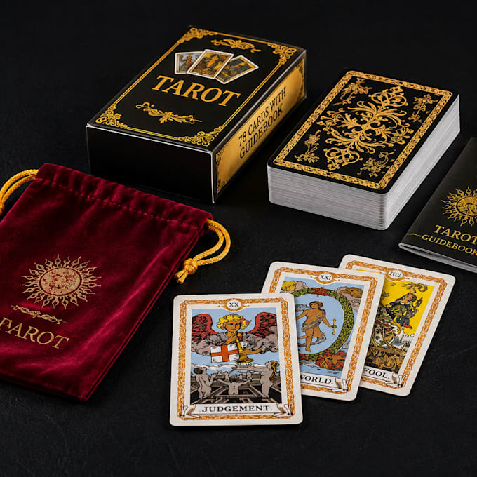 do custom card back design, tarot deck card, board game design, tuck box design