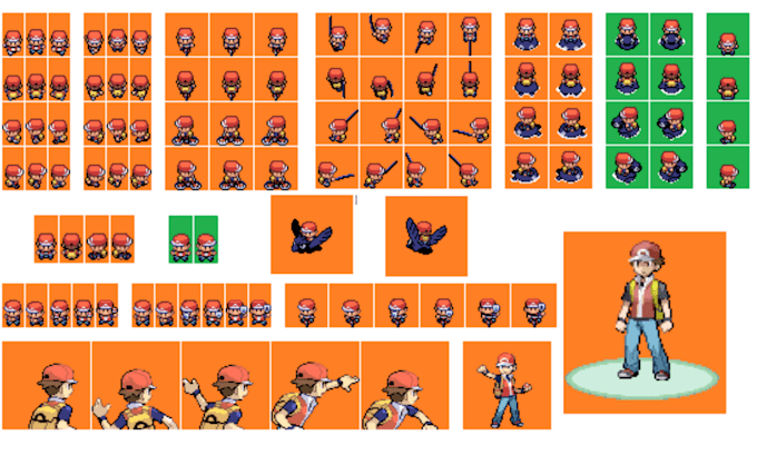 create pokemon pixel art, overworld sprite, fakemon, trainer sprite, game asset