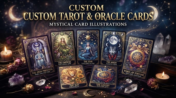 create custom tarot cards, oracle deck and mystical card illustrations
