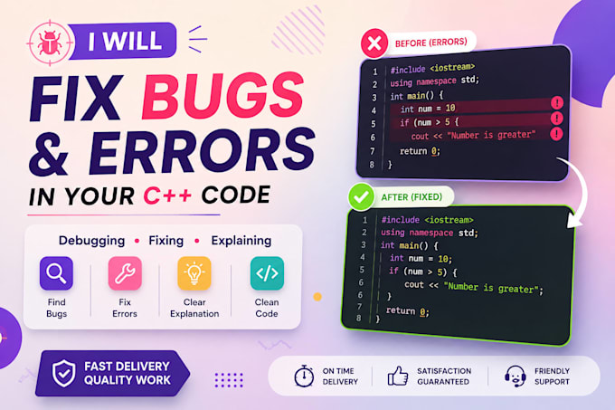 fix bugs and errors in your c plus plus code