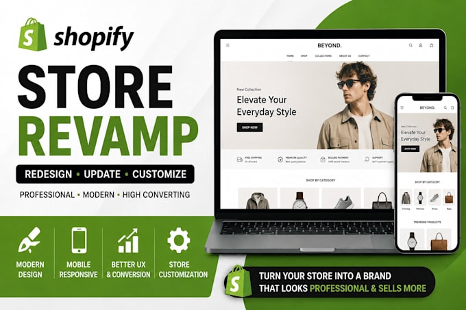 revamp, redesign, update and customize your shopify store or shopify website