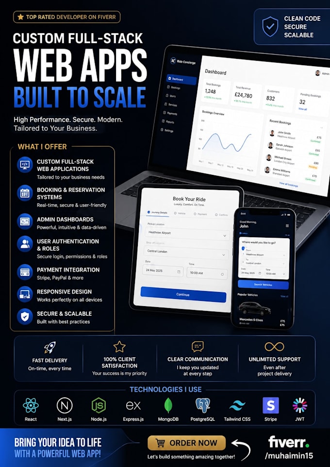 build a custom full stack website with booking software and admin panel