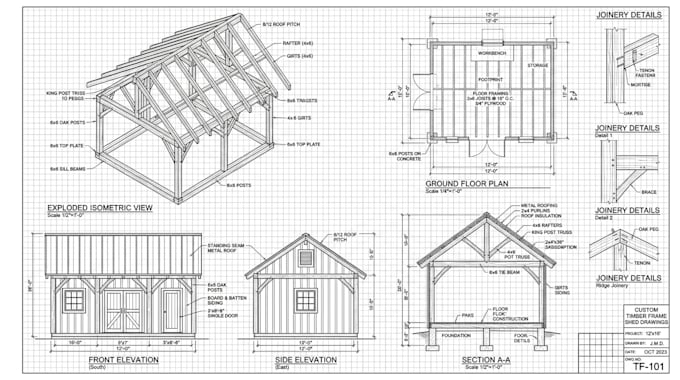 design custom timber frame shed with 3d models and construction drawings