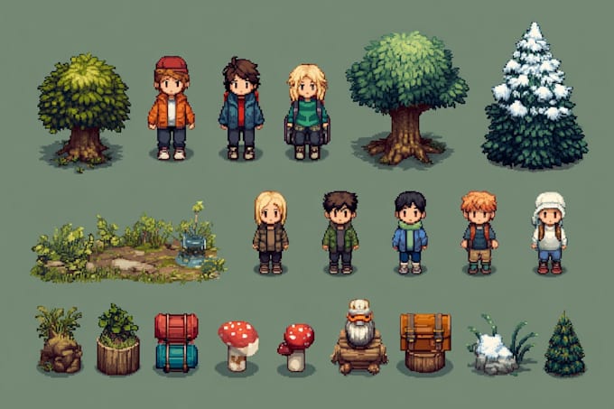 gb styled characters icons, overworld sprites or scenes