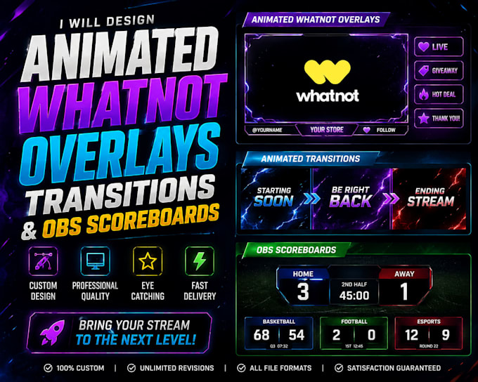 design animated whatnot overlays transitions and obs scoreboards