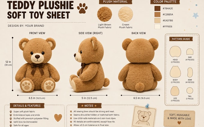 create custom plush reference sheets for oc, fursona mascot and plush toy