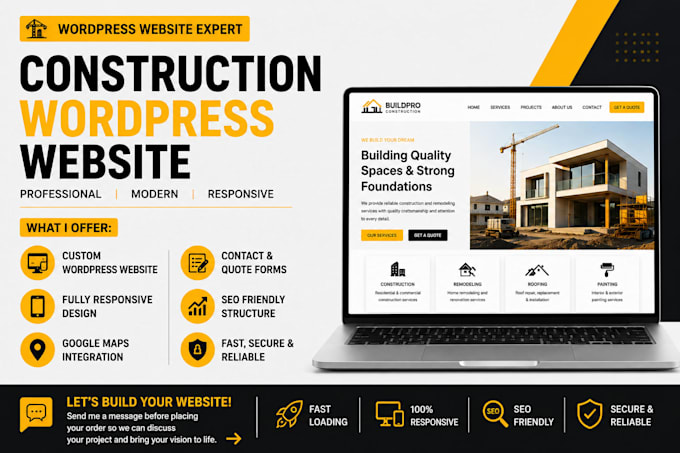 design wordpress construction website, handyman roofing tree service wp website