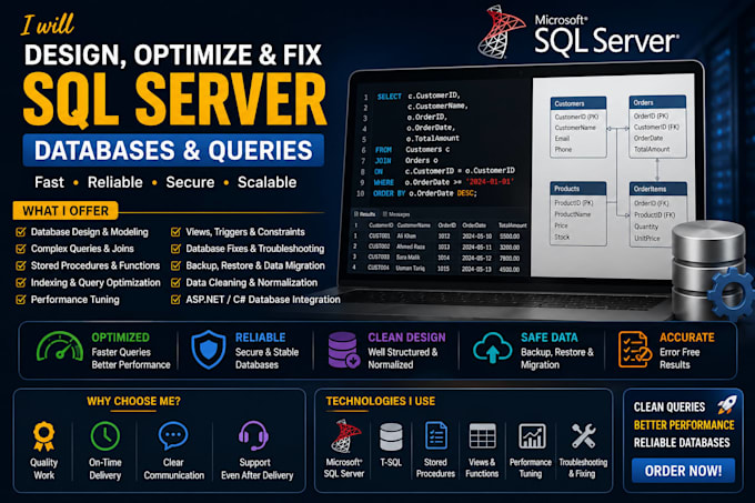 design, optimize and fix sql server databases and queries