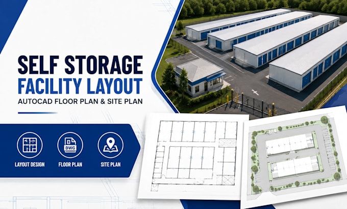 design self storage facility layout, autocad floor plan and site plan