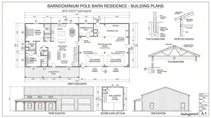create detailed barndominium pole barn building plans