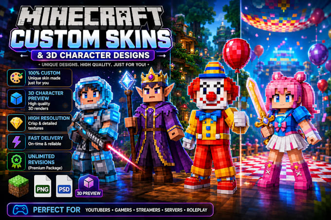 create custom minecraft skins and 3d minecraft character designs