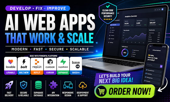 develop ai web apps using lovable, bolt, replit, base44, cursor, supabase ai app
