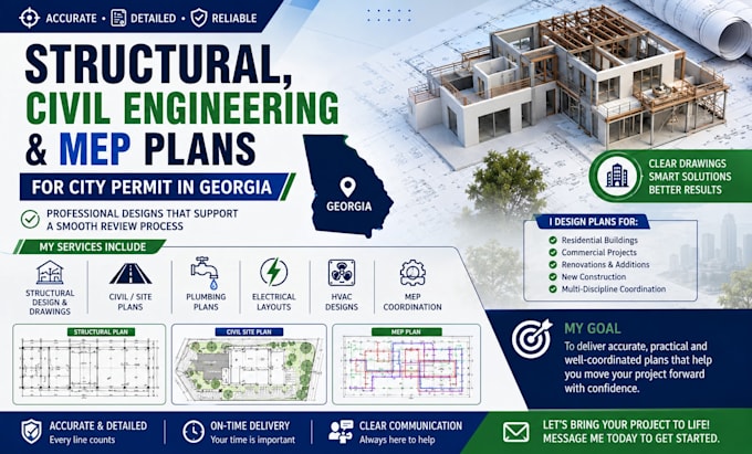 design structural civil engineering and mep plan for permit in georgia