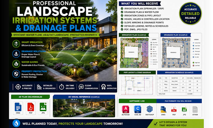 design landscape irrigation system drainage plan for residential properties