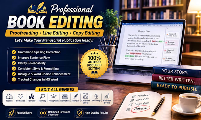 proofread, line edit and copy edit your book manuscript