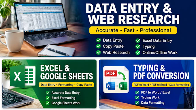do accurate data entry, typing and web search