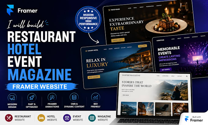 build restaurant hotel event magazine framer website