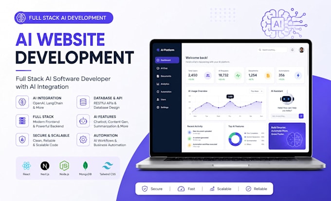 develop ai website as full stack ai software developer with ai integration