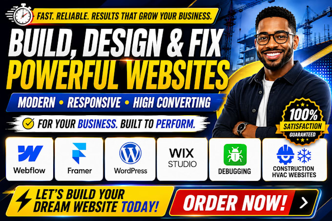design weblow to framer website wordpress wix studio debugging construction hvac