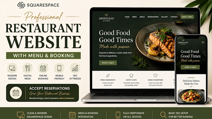 design squarespace restaurant website with menu and booking