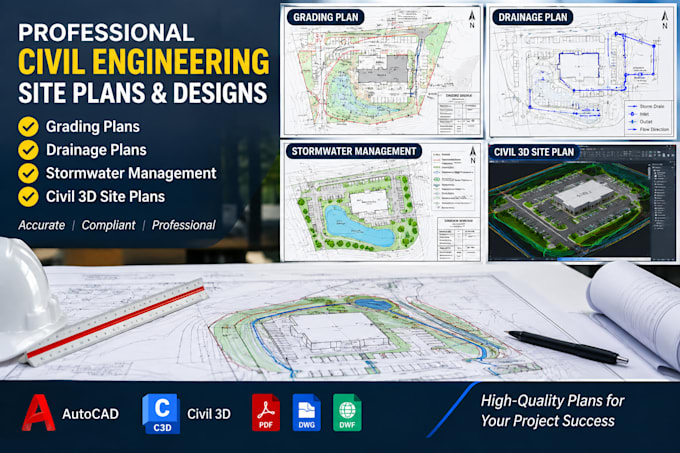 design grading plans, drainage plans, stormwater management, civil 3d site plans