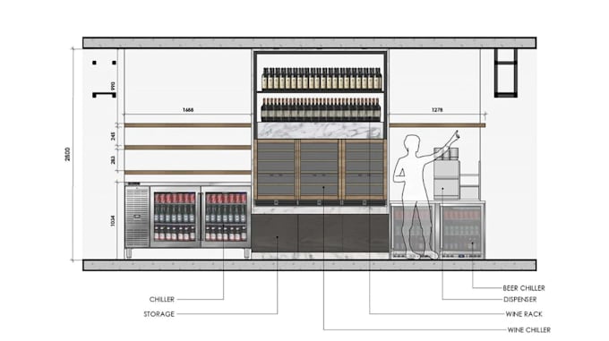 scale 2d commercial floorplan,bar interior layout,as built drawing,blueprint,dwg