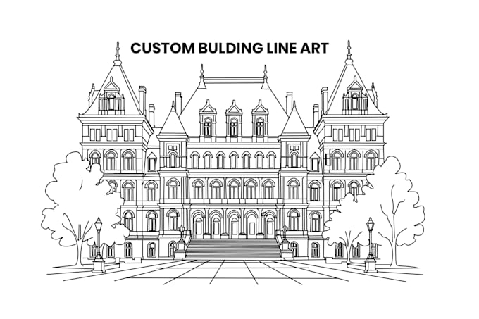 create minimalist building and house portrait line art