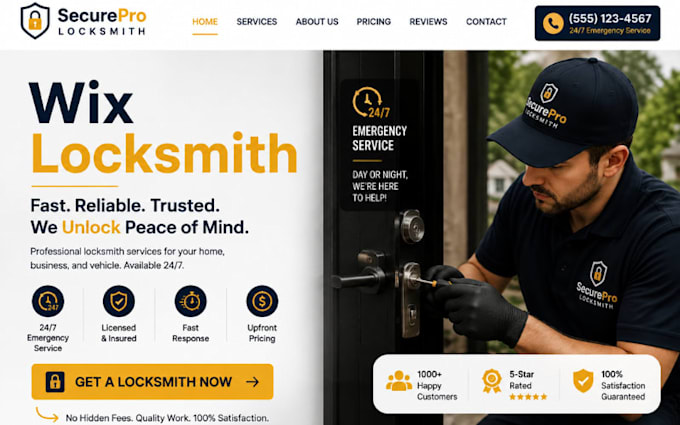 design wix lockmith website emergency lock repair key replacement website setup