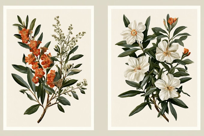 create botanical line art illustration and hand drawn