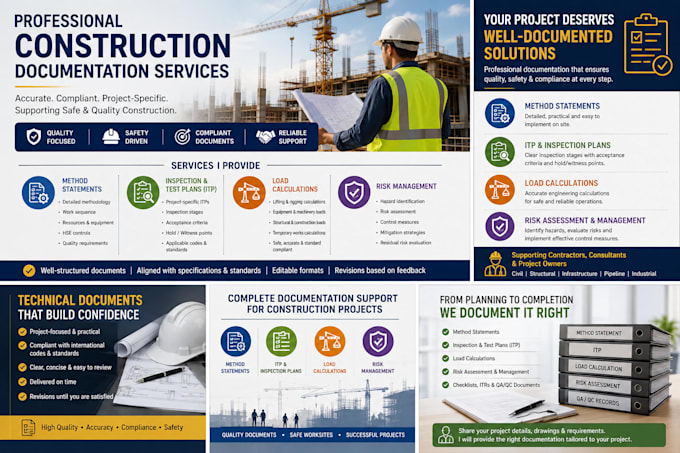 do risk assessment, method statement, inspection and test plan, load calculation