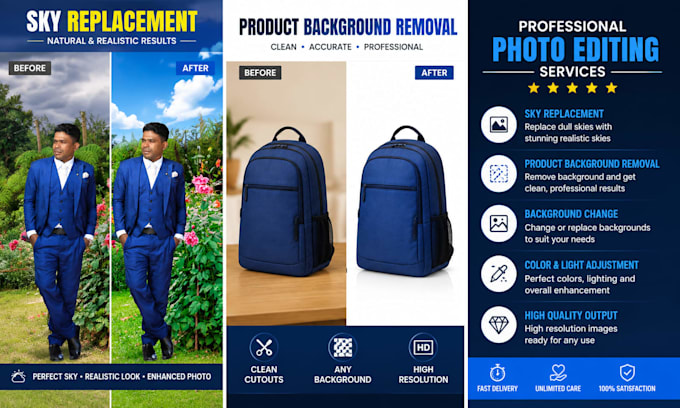 do sky replacement and product background removal