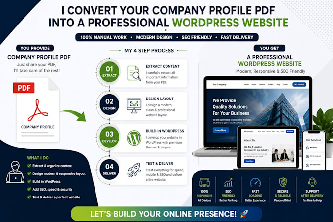 convert your company PDF into a professional wordpress website