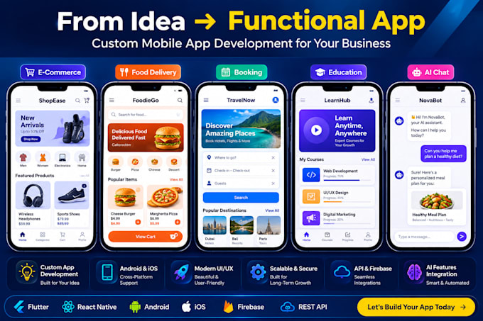 build mobile app development, android ios app using flutter and ai