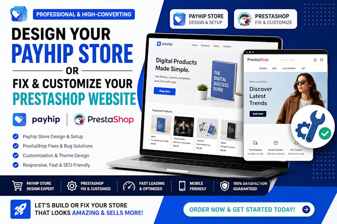 design your payhip store or fix and customize your prestashop website