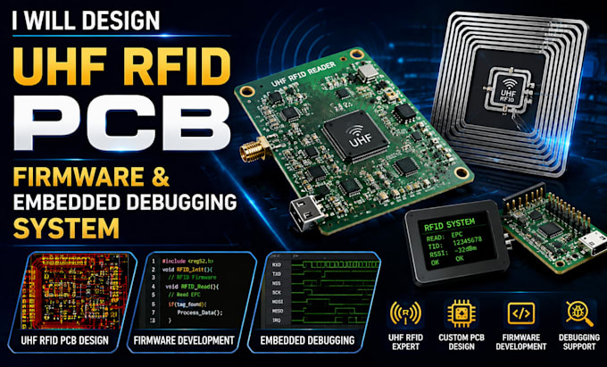 design uhf rfid pcb, firmware and embedded debugging system