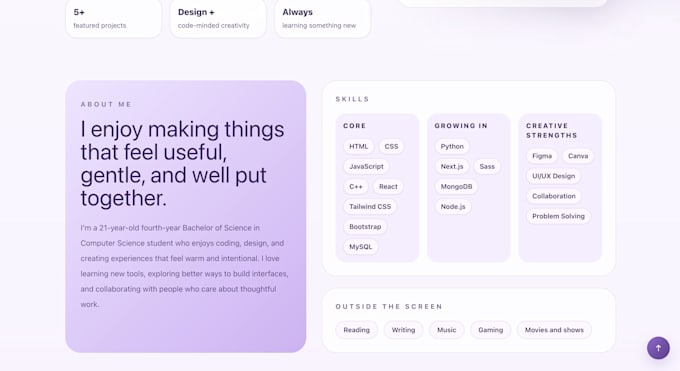 develop a modern responsive personal portfolio website