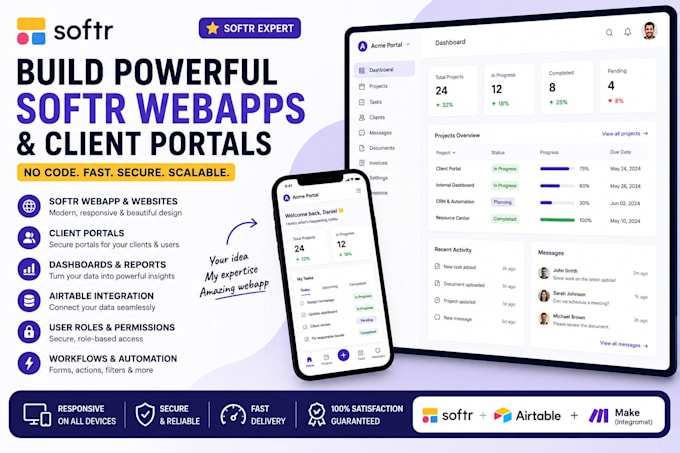 build a softr webapp, client portal or dashboard