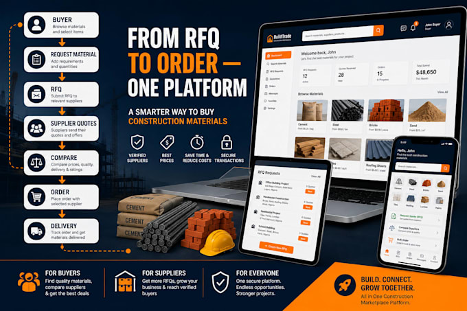 develop a construction materials b2b marketplace app for suppliers buyers