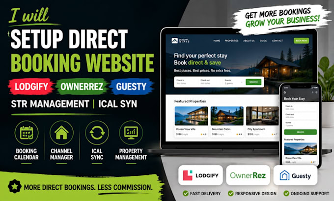 setup direct booking website lodgify ownerrez guesty str management ical syn